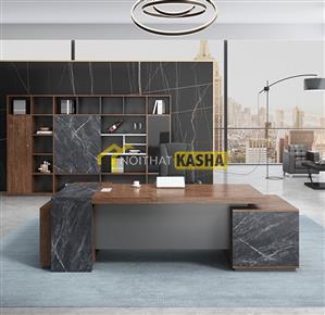 Bàn giám đốc ốp gỗ vân giả đá BGĐ81