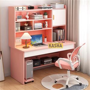 Bàn hoc liền kệ màu hồng BHS71