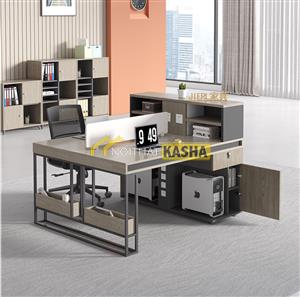 Bàn làm việc cụm 2 chân sắt liền kệ BC155