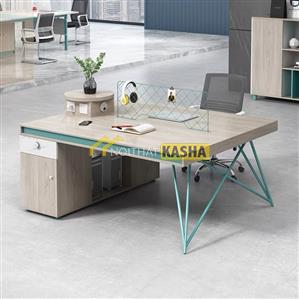 Bàn làm việc cụm 2 người chân sắt chéo xanh lá KSLS14