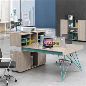 Bàn làm việc cụm 2 người chân sắt chéo xanh lá KSLS17