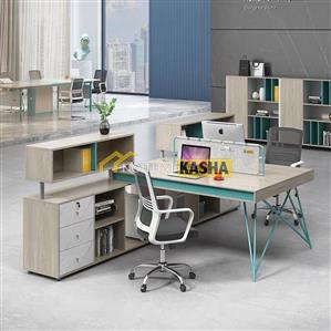 Bàn làm việc cụm 2 người chân sắt chéo xanh lá KSLS20
