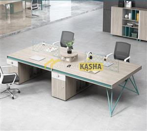 Bàn làm việc cụm 4 người chân sắt chéo xanh lá KSLS15