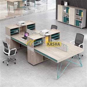 Bàn làm việc cụm 4 người chân sắt chéo xanh lá KSLS18