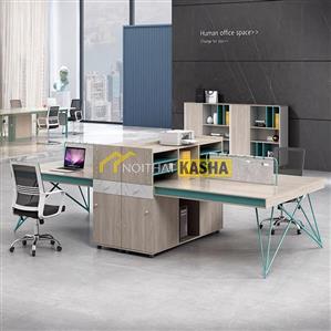Bàn làm việc cụm 4 người chân sắt chéo xanh lá KSLS19
