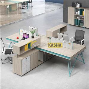 Bàn làm việc cụm 4 người chân sắt chéo xanh lá KSLS21