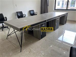 Bàn làm việc cụm 6 chân sắt chéo hiện đại BC153