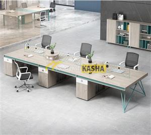 Bàn làm việc cụm 6 người chân sắt chéo xanh lá KSLS16
