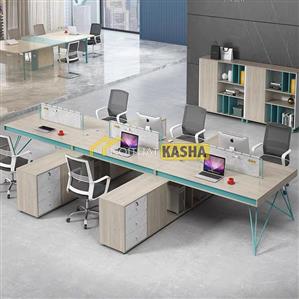 Bàn làm việc cụm 6 người chân sắt chéo xanh lá KSLS22