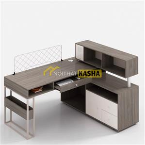 Bàn làm việc đơn chân sắt liền kệ BLV128