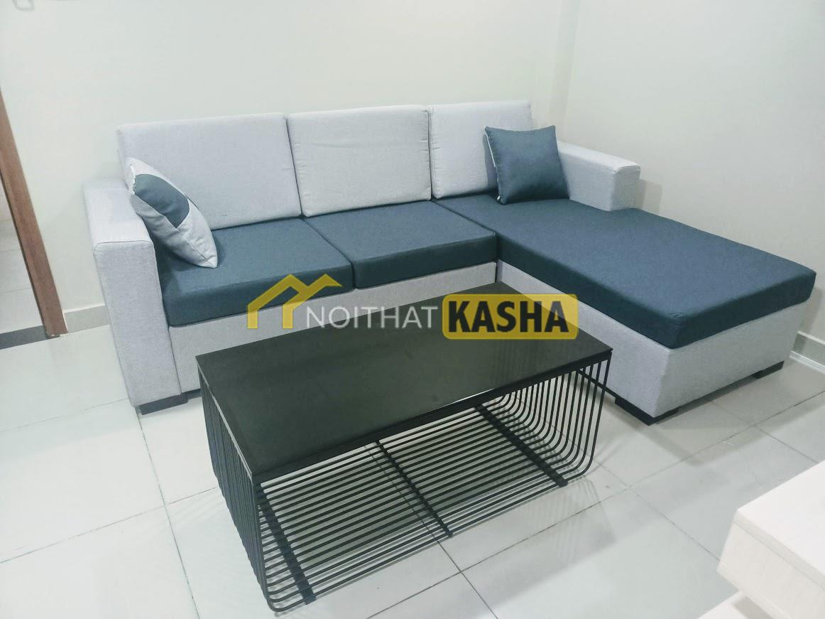 Bộ bàn ghế sofa vải nỉ màu trắng xanh GS14