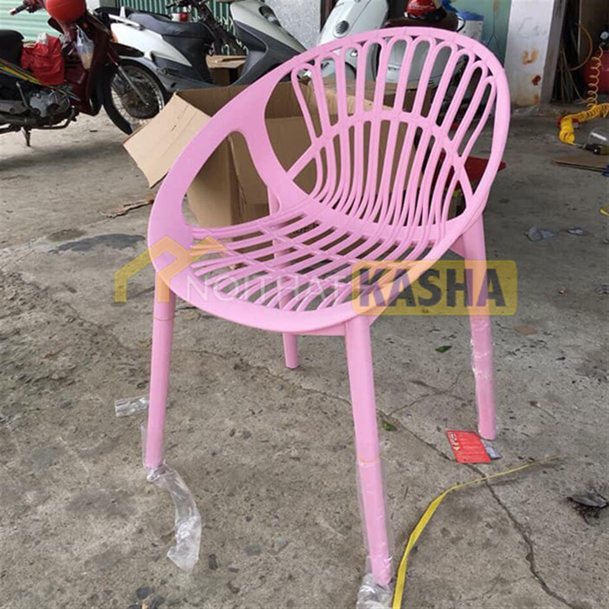 Ghế cafe lưng tròn nhựa màu hồng GF06