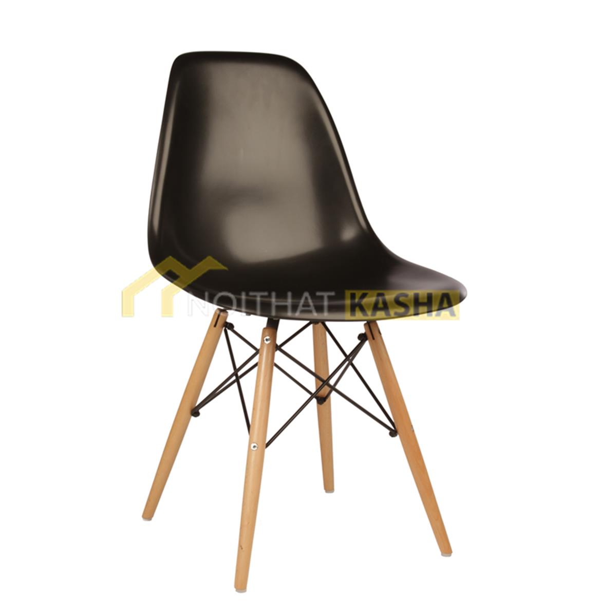 Ghế nhựa chân gỗ kiềng sắt màu đen GF02