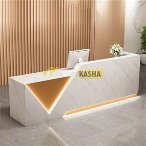 Quầy lễ tân cắt xéo chữ V vân giả đá góc L QLT128