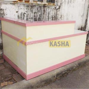 Quầy lễ tân L màu trắng hồng QLT13