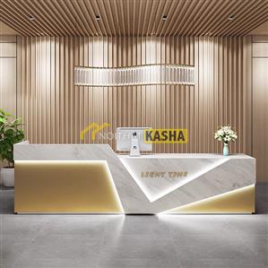 Quầy lễ tân vân giả đá cắt xéo QLT127